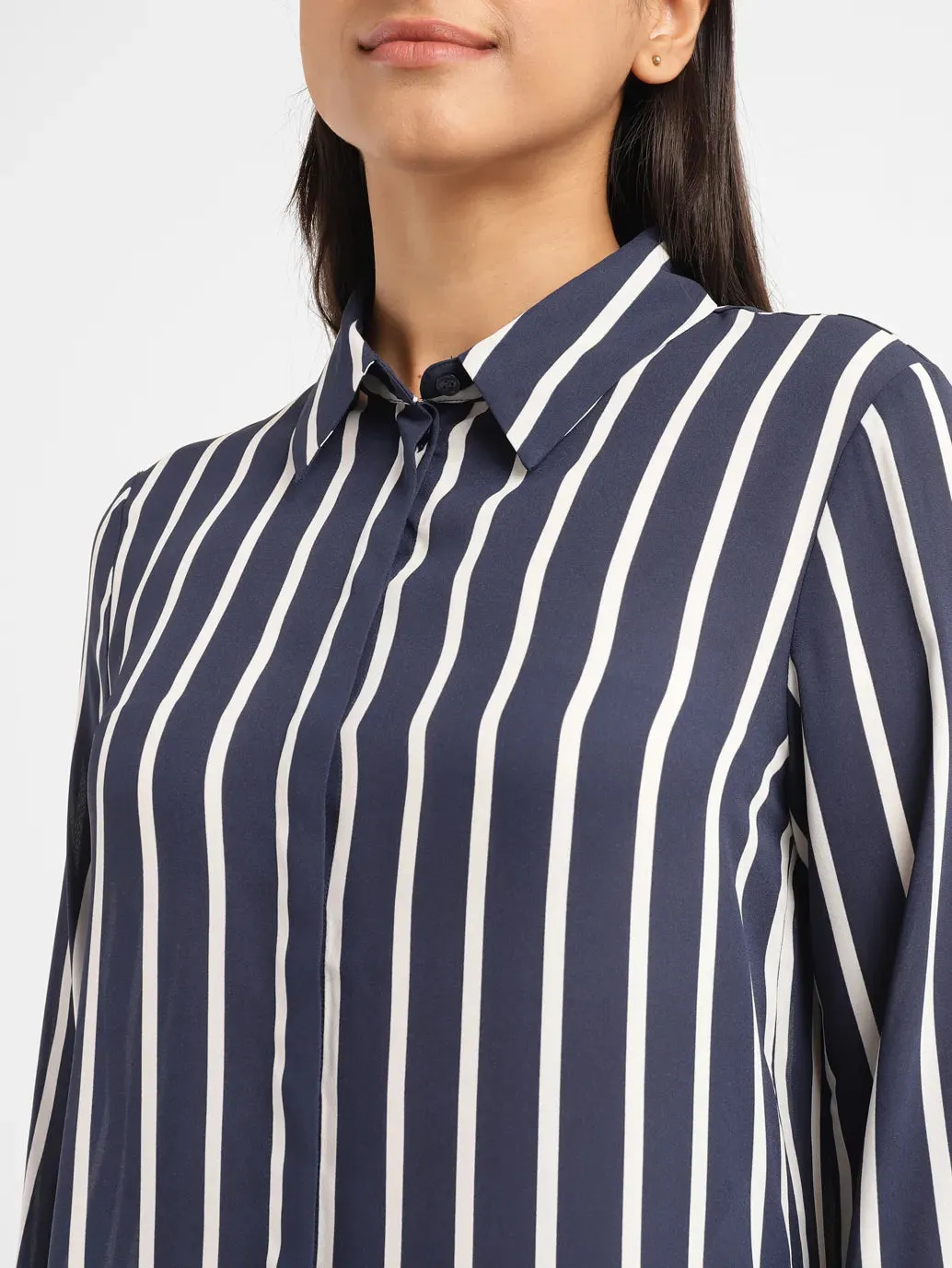 Women's Striped Shirt Collar Shirt