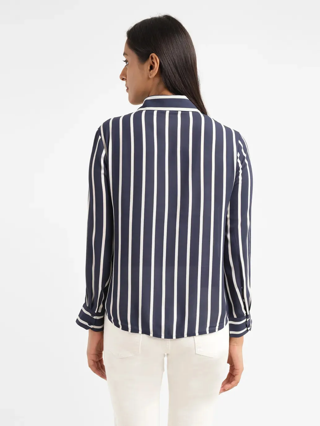 Women's Striped Shirt Collar Shirt