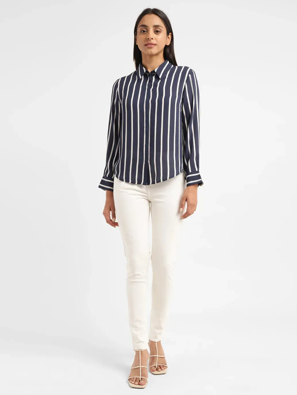 Women's Striped Shirt Collar Shirt